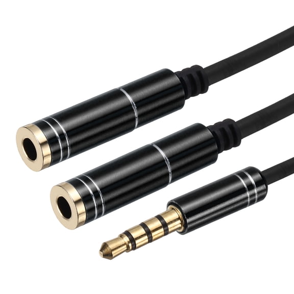 Uxcell 3.5mm Splitter Male to 2 Dual 3.5mm Female Y Jack Aux Splitter for Phone Headset PS4 Switch Tablets, 1ft, Black