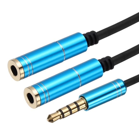 Uxcell 3.5mm Splitter Male to 2 Dual 3.5mm Female Y Jack Aux Splitter for Phone Headset PS4 Switch Tablets, 1ft, Blue