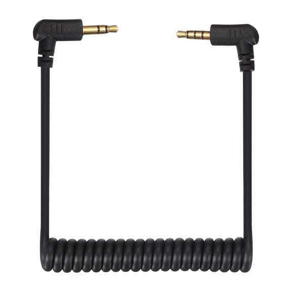 Uxcell 3.5mm TRS to TRS Patch Cable Cord Wire, Angled-Angled TRS Microphone Patch Cable Coiled Retractable Audio Mic Cord for DSLR Cameras/Phone/PC, Black(3-Pole to 20-Pole)