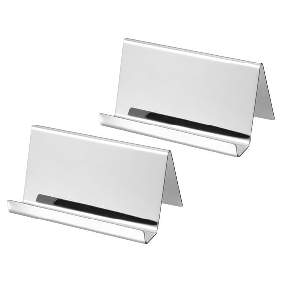 Uxcell 3.5x2.x1.8 Inch Office Desktop Name Cards Display Stand Business Card Holder Silver 2 Pack