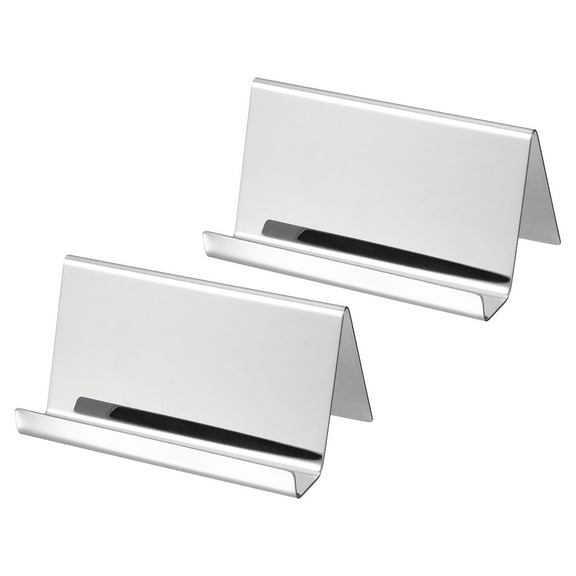 Uxcell 3.5x2.x1.8 Inch Office Desktop Name Cards Display Stand Business Card Holder Silver 2 Pack