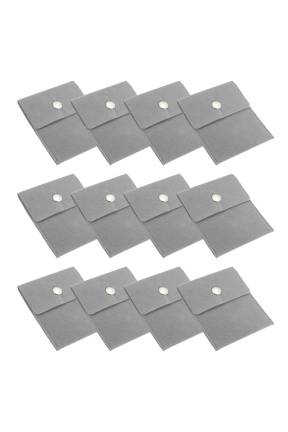 3.5x4 Inch Jewelry Pouch 12 Pack Velvet Pouches Snap Button Storage Bag for Rings Necklaces, Grey