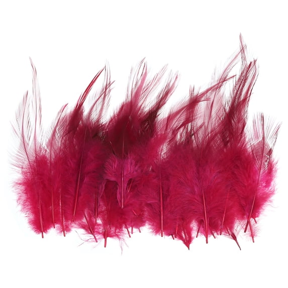 Uxcell 2.8''-5.5'' Saddle Hackle Rooster Feather Bulk Natural Feathers Fluffy Craft Feathers 100 Pcs Burgundy