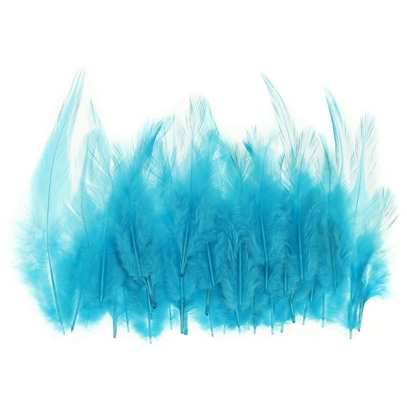 Uxcell 2.8''-5.5'' Saddle Hackle Rooster Feather Bulk Natural Feathers Fluffy Craft Feathers 100 Pcs Lake Blue
