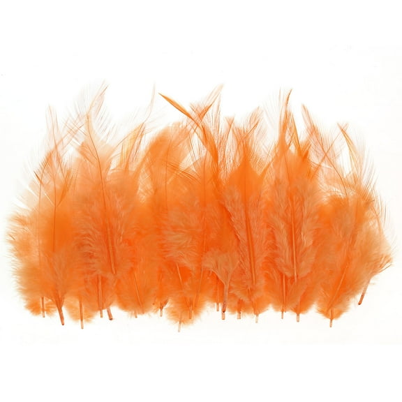 Uxcell 2.8''-5.5'' Saddle Hackle Rooster Feather Bulk Natural Feathers Fluffy Craft Feathers 100 Pcs Orange