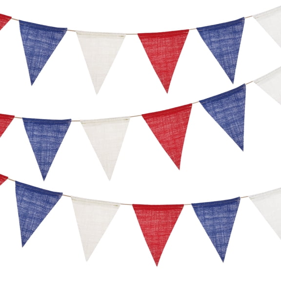 Uxcell 3.6 M/11.8ft Fabric Bunting Pennant Banner 12 Triangle Flag, Burlap Bunting Banner Fabric Garland Reusable Pastel Party Decorations Room Decor for Birthday Wedding, Red/Blue/White