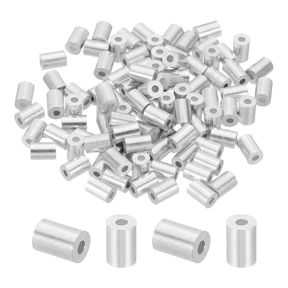 Uxcell 3/64"(1.3mm) Aluminum Wire Rope Stop Sleeve Set, 100 Pcs Crimping Loop Sleeve Single Hole Round Cable Ferrule for Wire Rope Cable Line, Silver