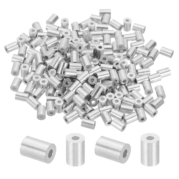 Uxcell 3/64"(1.3mm) Aluminum Wire Rope Stop Sleeve Set, 200 Pcs Crimping Loop Sleeve Single Hole Round Cable Ferrule for Wire Rope Cable Line, Silver