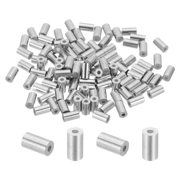 Uxcell 3/64"(1mm) Aluminum Wire Rope Stop Sleeve Set, 100 Pcs Crimping Loop Sleeve Single Hole Round Cable Ferrule for Wire Rope Cable Line, Silver
