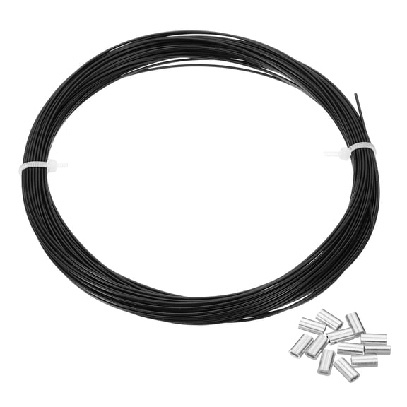 Uxcell 3/64" Wire Rope, 49 ft 304 Stainless Steel Wire Cable Black Vinyl Coated with 12pcs Crimping Sleeves for Hanging Lights Clotheslines Trellis Wire, Black