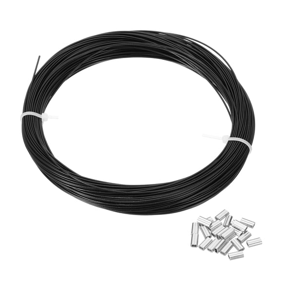Uxcell 3/64" Wire Rope, 49 ft 304 Stainless Steel Wire Cable Black Vinyl Coated with 24pcs Crimping Sleeves for Hanging Lights Clotheslines Trellis Wire, Black