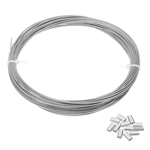 Uxcell 3/64" Wire Rope, 49 ft 304 Stainless Steel Wire Cable Transparent Vinyl Coated with 12pcs Crimping Sleeves for Hanging Lights Clotheslines Trellis Wire, Transparent
