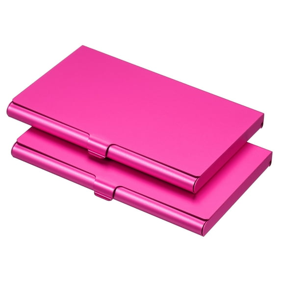 Uxcell 3.6x2.3x0.3 Inch Name Cards Case Alloy Business Card Holder 2 Pack Rose Red