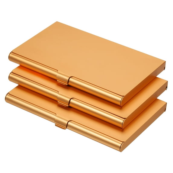 Uxcell 3.6x2.3x0.3 Inch Name Cards Case Alloy Business Card Holder 3 Pack Gold