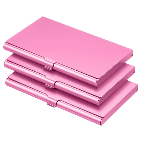 Uxcell 3.6x2.3x0.3 Inch Name Cards Case Alloy Business Card Holder 3 Pack Pink