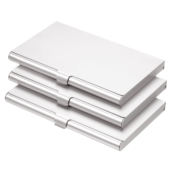 Uxcell 3.6x2.3x0.3 Inch Name Cards Case Alloy Business Card Holder 3 Pack Silver