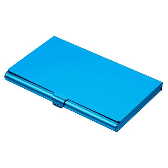 Uxcell 3.6x2.3x0.3 Inch Name Cards Case Alloy Business Card Holder Blue