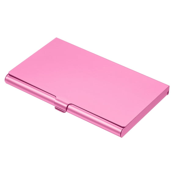 Uxcell 3.6x2.3x0.3 Inch Name Cards Case Alloy Business Card Holder Pink