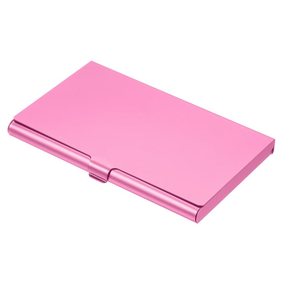 Uxcell 3.6x2.3x0.3 Inch Name Cards Case Alloy Business Card Holder Pink