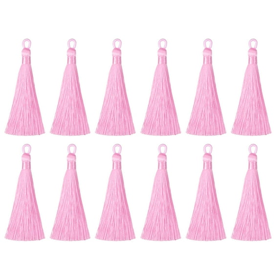 Uxcell 3.7" Silky Bookmark Tassels with Loop for DIY Craft Accessory, 12Pack Light Pink