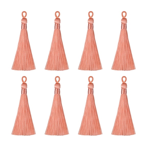 Uxcell 3.7" Silky Bookmark Tassels with Loop for DIY Craft Accessory, 8Pack Peach