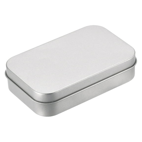 Uxcell  3.74" x 2.36" x 0.87" Tin Box Empty Tinplate Storage Containers with Hinged Lids Tinplate Silver Tone 1pack
