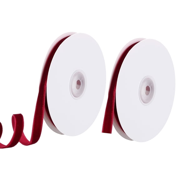 Uxcell 3/8" 10 Yard Velvet Ribbon Polyester Single Face Spool Gift Wrap Craft Decoration, Burgundy 2 Pack