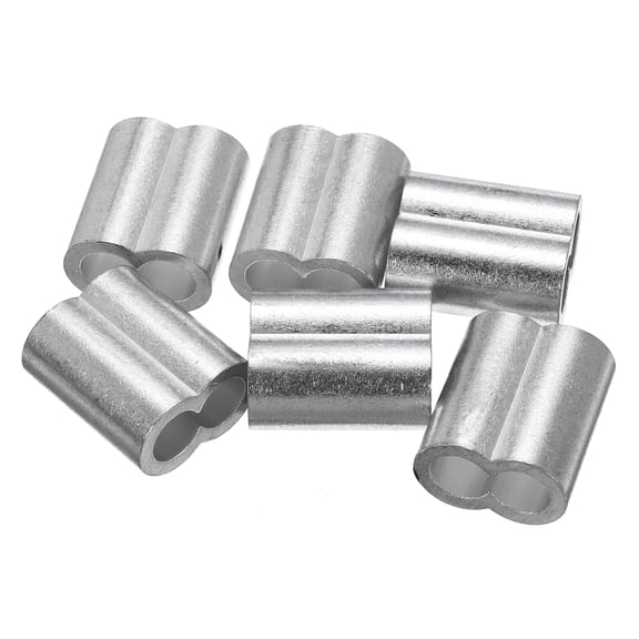 Uxcell 3/8"(10mm) Aluminum Crimping Loop Sleeve, Double Hole Cable Ferrule for Wire Rope, Silver 6Pcs
