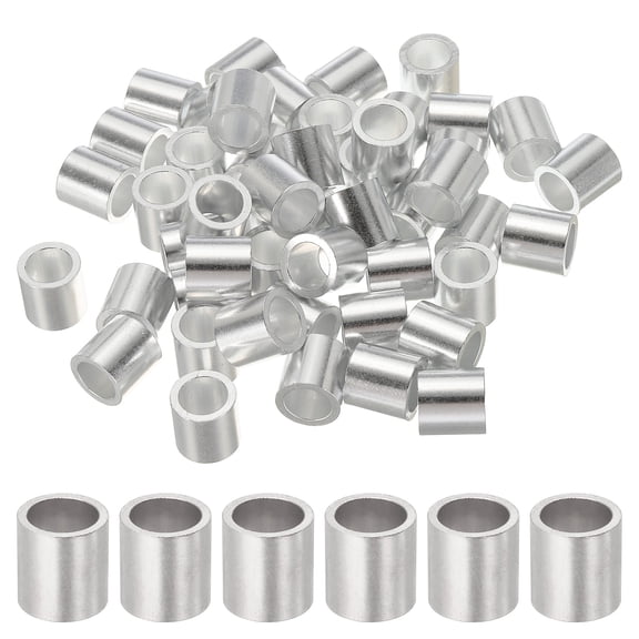 Uxcell 3/8"(10mm) Aluminum Crimping Loop Sleeve, Wire Rope Stop Sleeve Round Crimp Ferrules for Wire Rope and Cable Ferrule, Silver 50Pcs