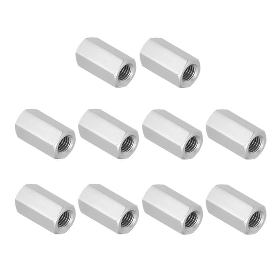 Uxcell 3/8"-16 UNC 304 Stainless Steel Hex Coupling Nuts, 10Pcs 1.2" Length Fully Threaded Rod Coupling Nut Studding Connector Fasteners, Silver Tone
