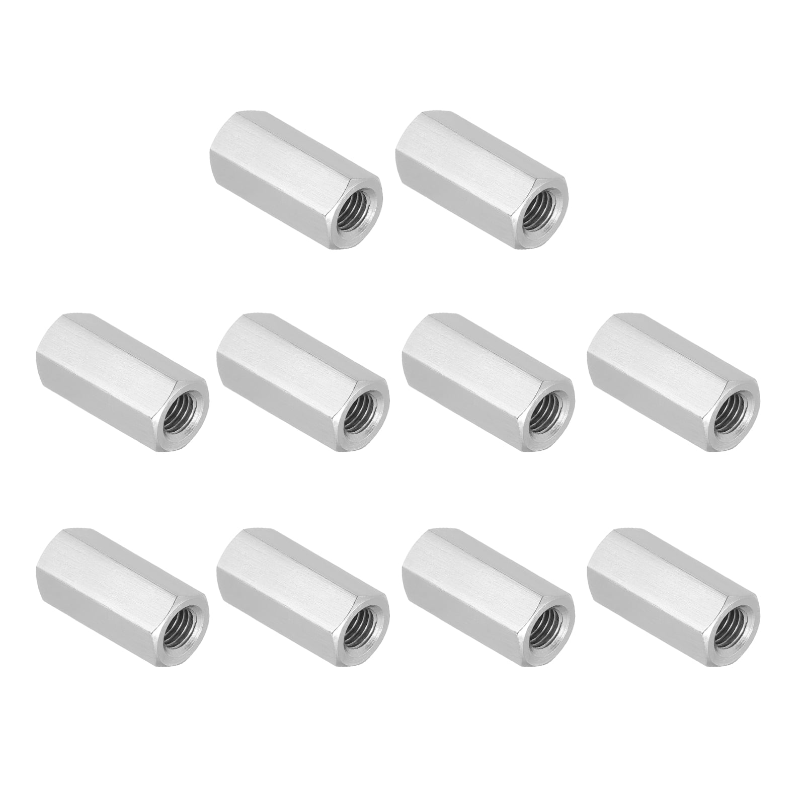 Uxcell 3/8"-16 UNC 304 Stainless Steel Hex Coupling Nuts, 10Pcs 1.4" Length Fully Threaded Rod Coupling Nut Studding Connector Fasteners, Silver Tone