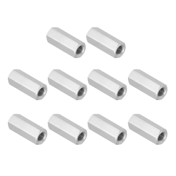 Uxcell 3/8"-16 UNC 304 Stainless Steel Hex Coupling Nuts, 10Pcs 1.6" Length Fully Threaded Rod Coupling Nut Studding Connector Fasteners, Silver Tone