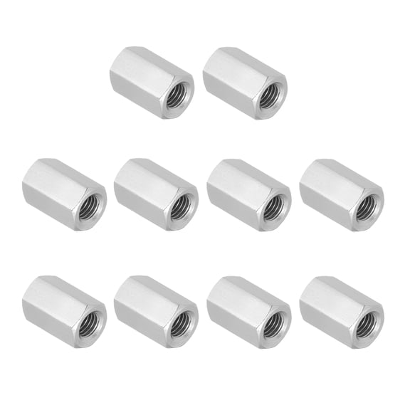 Uxcell 3/8"-16 UNC 304 Stainless Steel Hex Coupling Nuts, 10Pcs 1" Length Fully Threaded Rod Coupling Nut Studding Connector Fasteners, Silver Tone