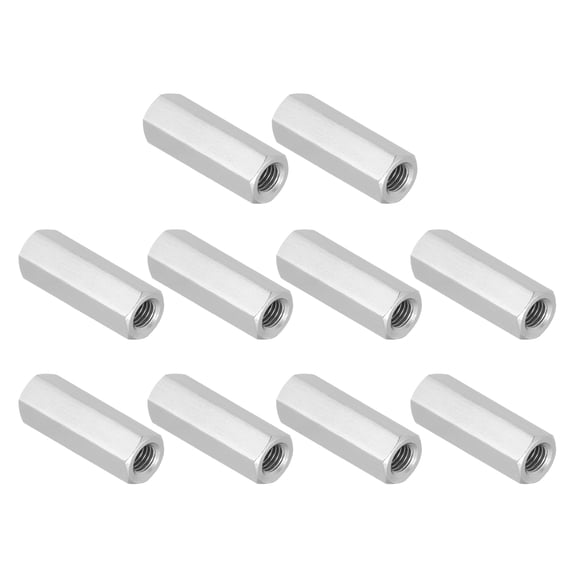 Uxcell 3/8"-16 UNC 304 Stainless Steel Hex Coupling Nuts, 10Pcs 2" Length Fully Threaded Rod Coupling Nut Studding Connector Fasteners, Silver Tone