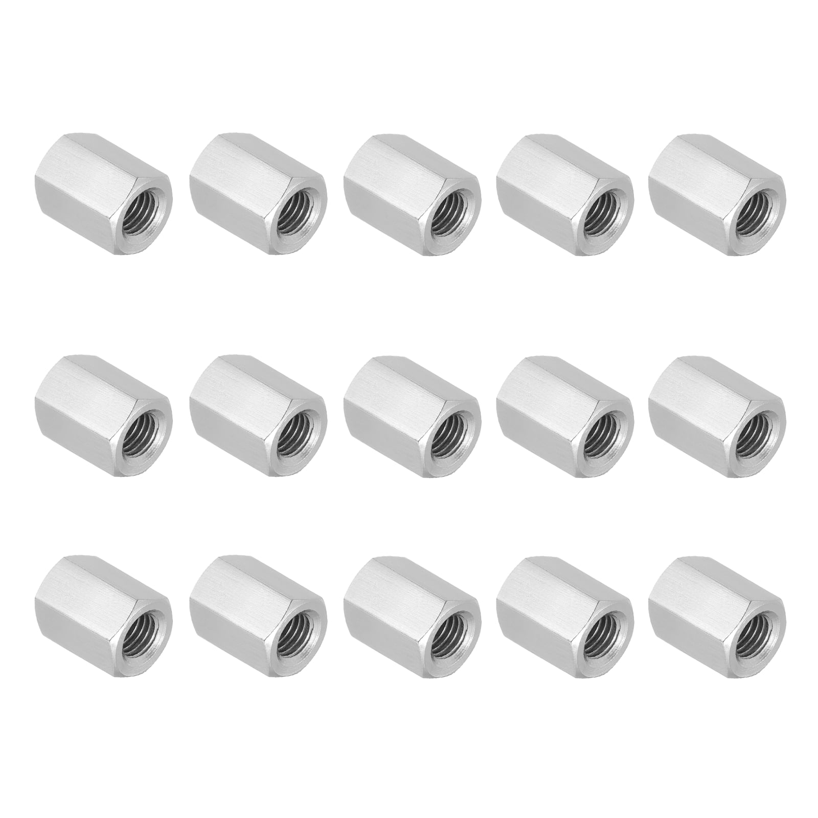 Uxcell 3/8"-16 UNC 304 Stainless Steel Hex Coupling Nuts, 15Pcs 0.8" Length Fully Threaded Rod Coupling Nut Studding Connector Fasteners, Silver Tone
