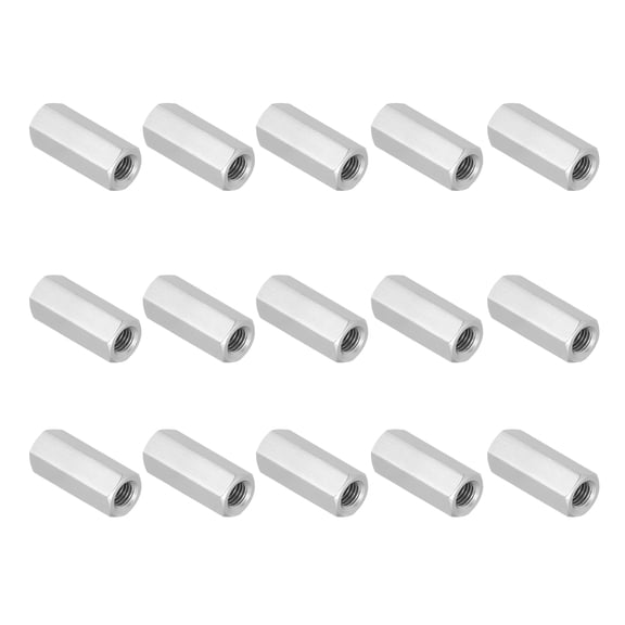 Uxcell 3/8"-16 UNC 304 Stainless Steel Hex Coupling Nuts, 15Pcs 1.6" Length Fully Threaded Rod Coupling Nut Studding Connector Fasteners, Silver Tone