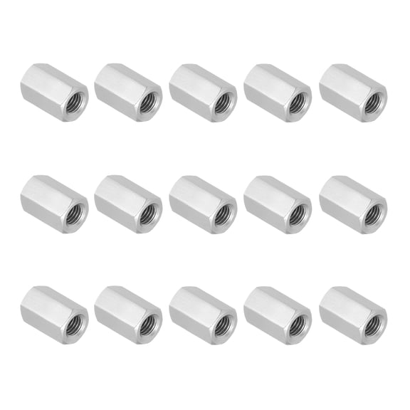 Uxcell 3/8"-16 UNC 304 Stainless Steel Hex Coupling Nuts, 15Pcs 1" Length Fully Threaded Rod Coupling Nut Studding Connector Fasteners, Silver Tone