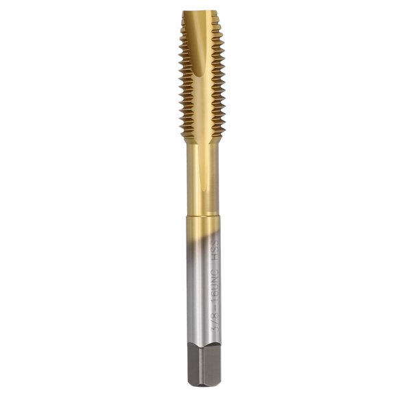 Uxcell 3/8-16 UNC Spiral Point Tap - M2 High Speed Steel Right Hand Thread Tap JIS Standard Titanium Finish Screw Thread Milling Machine Taps Threading Tapping