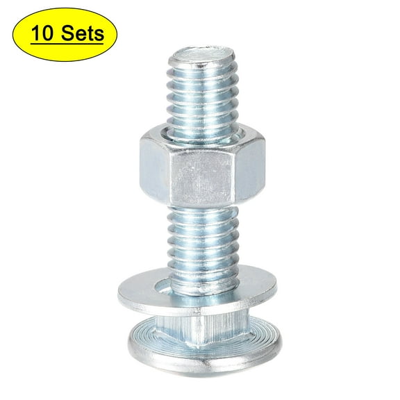 Uxcell 3/8-16 x 1-1/2" Carbon Steel Square Neck Carriage Bolts with Nuts & Washers 10 Set