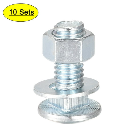 Uxcell 3/8-16 x 1" Carbon Steel Square Neck Carriage Bolts with Nuts & Washers 10 Set
