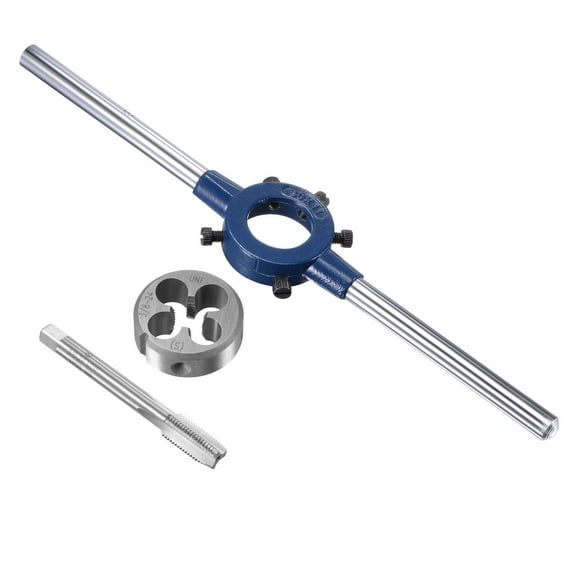 Uxcell 3/8-24 UNF Tap and Die Set with 30mm Die Stock Handle Wrench 3 Pack