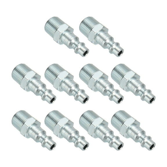 Uxcell 3/8" Air Fittings Steel Air Male Plug Compressor Connect Fittings for Automotive Industry Silver 10Pack