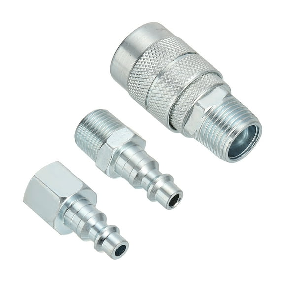 Uxcell 3/8" Air Hose Fittings Set Steel Air Compressor Quick Connect Fittings for Automotive Industry Silver 3 Pack