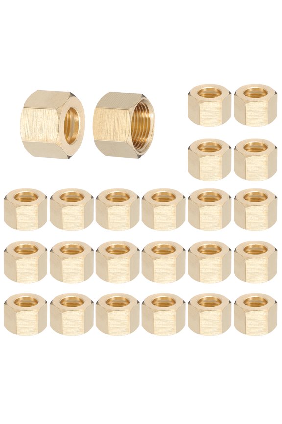 3/8 Brass Compression Nut 50Pcs Valve Cap Flare Tube Gas Line Cap Pipe Brass Compression Fitting