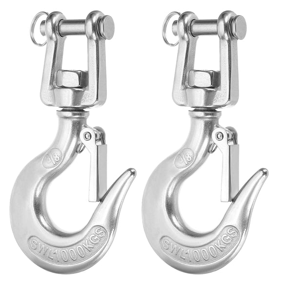 Uxcell 3/8" Clevis Slip Hook, 2 Pack 304 Stainless Steel Clevis Chain Grab Hook 2204lb Capacity Heavy Duty Safety Chain Hooks with Safety Latch for Trailer Truck Transport
