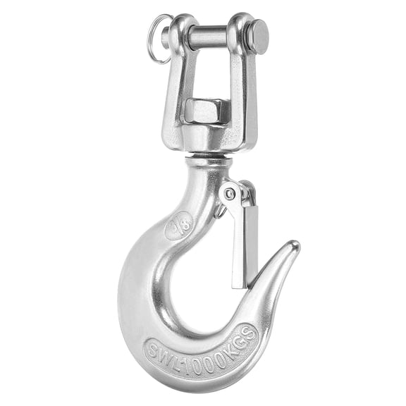 Uxcell 3/8" Clevis Slip Hook, 304 Stainless Steel Clevis Chain Grab Hook 2204lb Capacity Heavy Duty Safety Chain Hooks with Safety Latch for Trailer Truck Transport