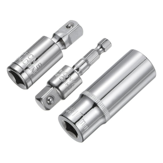 Uxcell 3/8" Drive 17mm Deep Socket Swivel Joints Hex Shank Impact Driver Adaptor Set