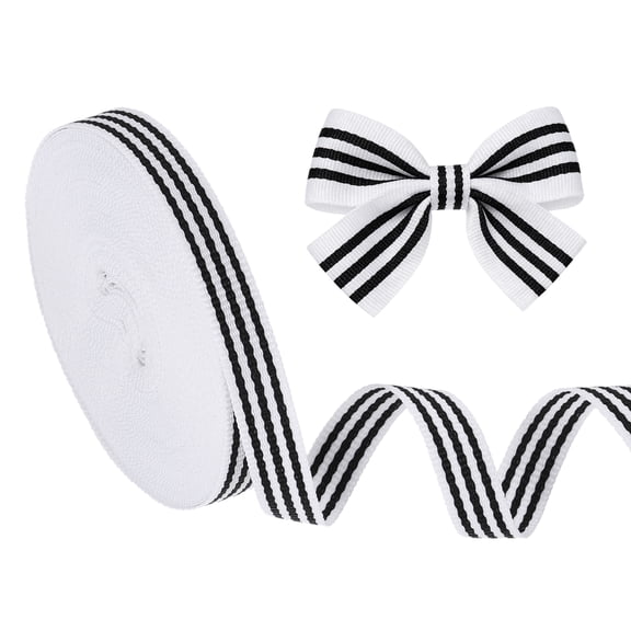 Uxcell 3/8 Inch 10 Yards Striped Grosgrain Ribbon, Black and White Stripes Fabric Ribbon 10mm Double Sided for Cheerleading DIY Craft Gift Wrapping Valentines Easter Party Anniversary