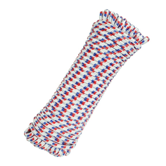 Uxcell  3/8 Inch 100 Feet Polypropylene Rope,Solid Braided Utility Rope for Camping,Flag Pole,Clothesline,Outdoor,White/Blue/Red