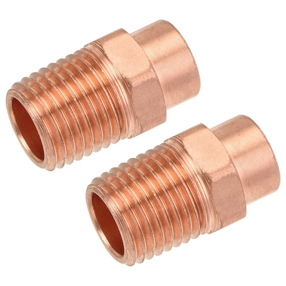 Uxcell 3/8 Inch Copper Male Adapters NPT1/4 Reducing Thread Fitting for Building Household Pipeline, Pack of 2